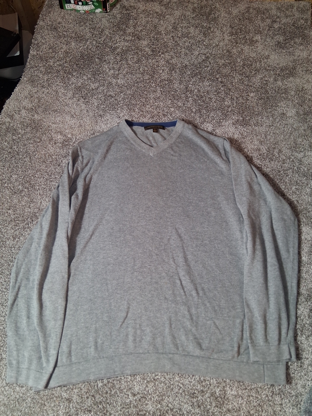Sebastian Cooper V-Neck Sweater Men's Large Gray Diamond Print Cotton Cashmere